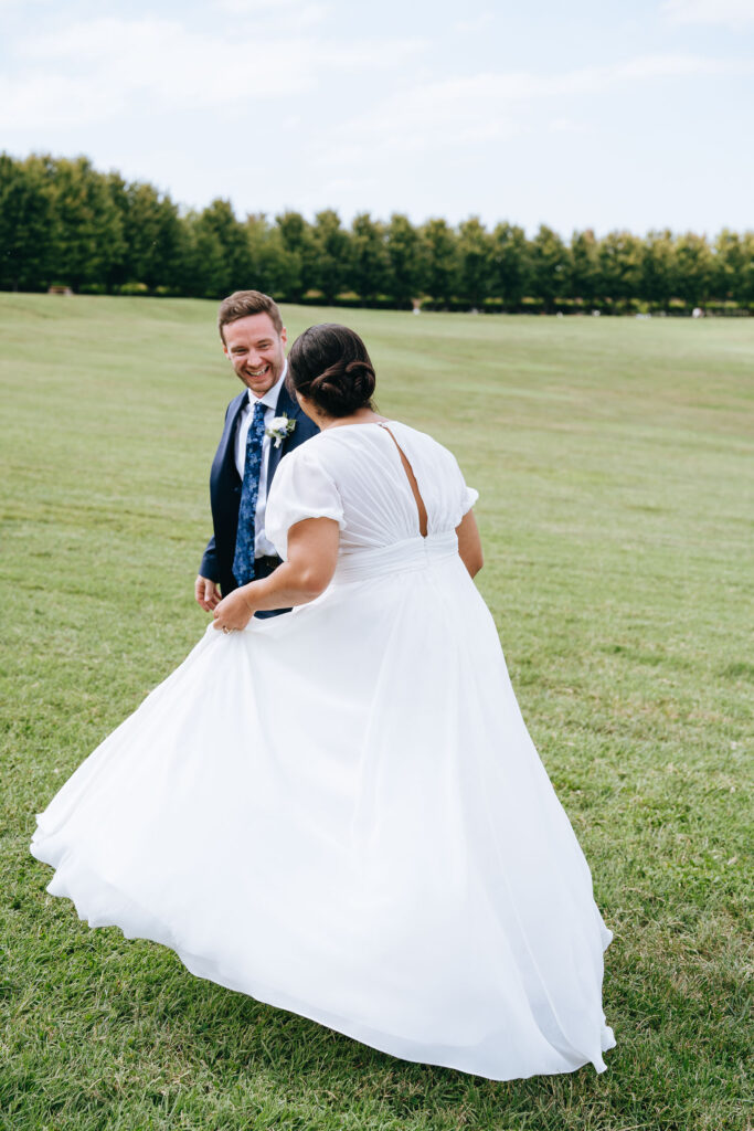 bride and groom looking at each other